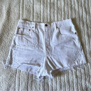 Levi’s Premium White Ribcage Shorts Bedazzled High Rise Distressed Cut Off Short